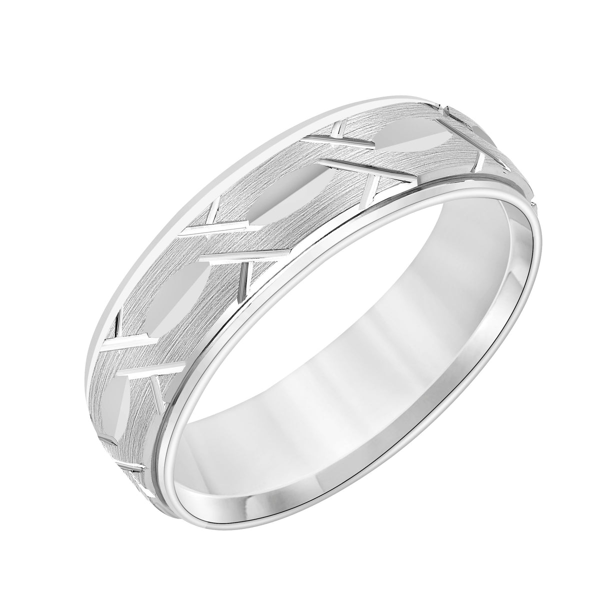 Flat Round Edge Carved Wedding Band
