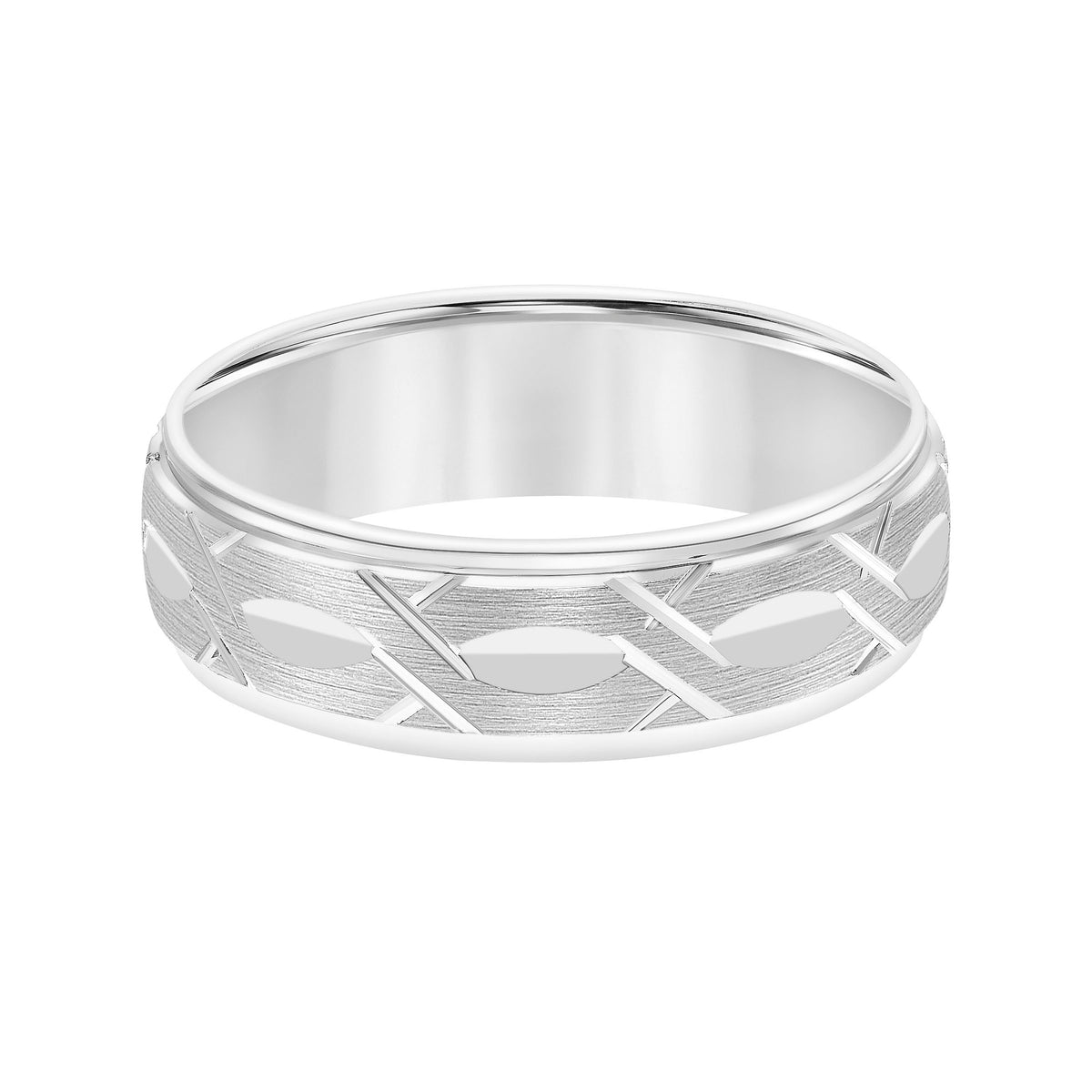 Flat Round Edge Carved Wedding Band