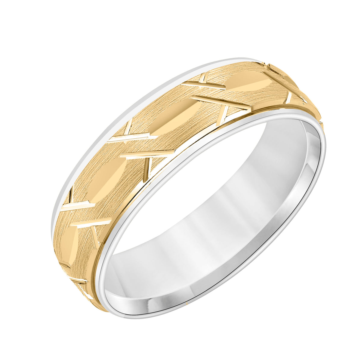 Flat Round Edge Carved Wedding Band