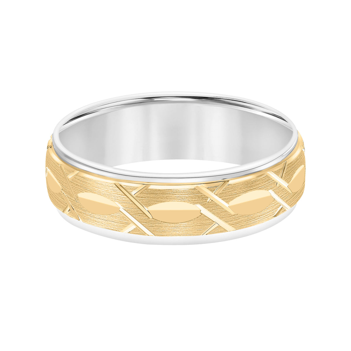 Flat Round Edge Carved Wedding Band