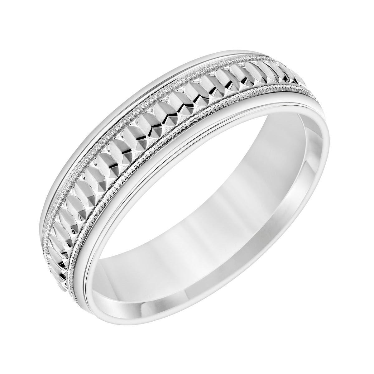 Low Dome Round Edge Carved Wedding Band