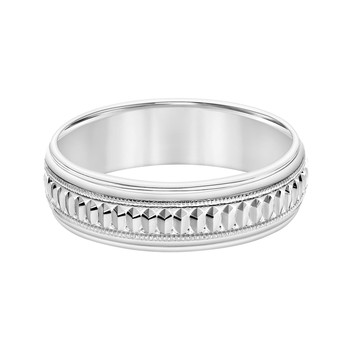 Low Dome Round Edge Carved Wedding Band