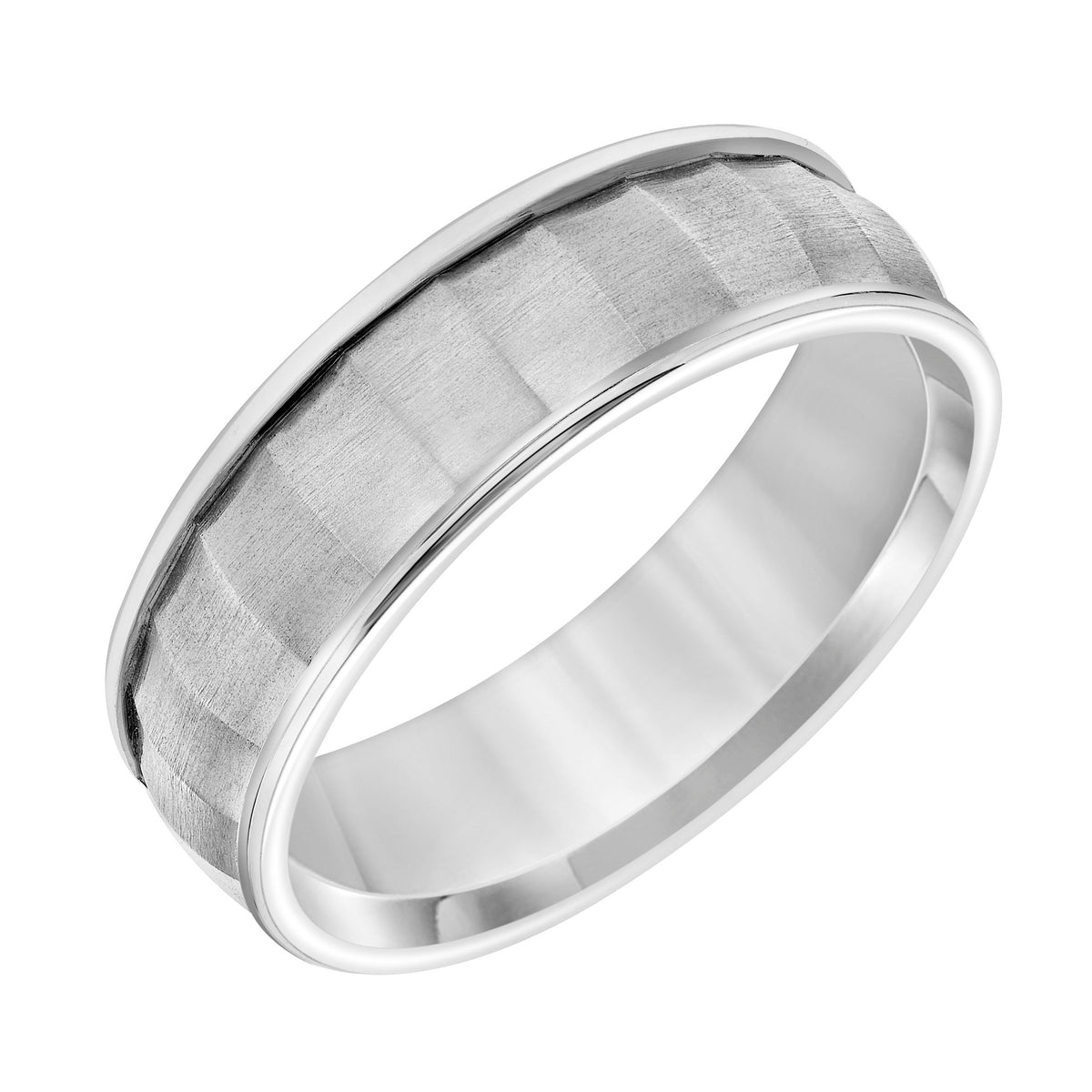 Flat Round Edge Carved Wedding Band