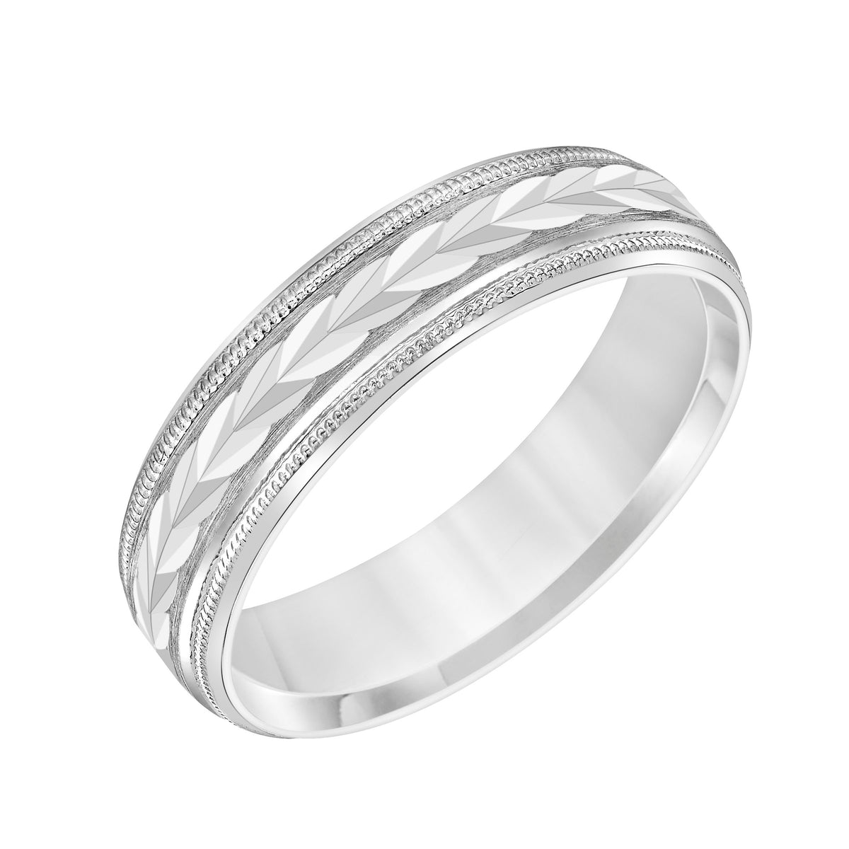 Low Dome Round Edge Carved Wedding Band