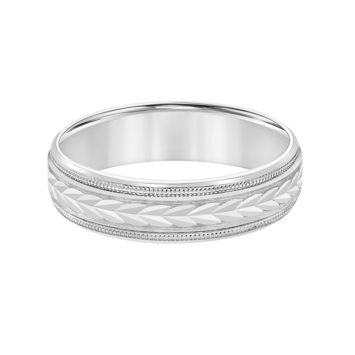 Low Dome Round Edge Carved Wedding Band