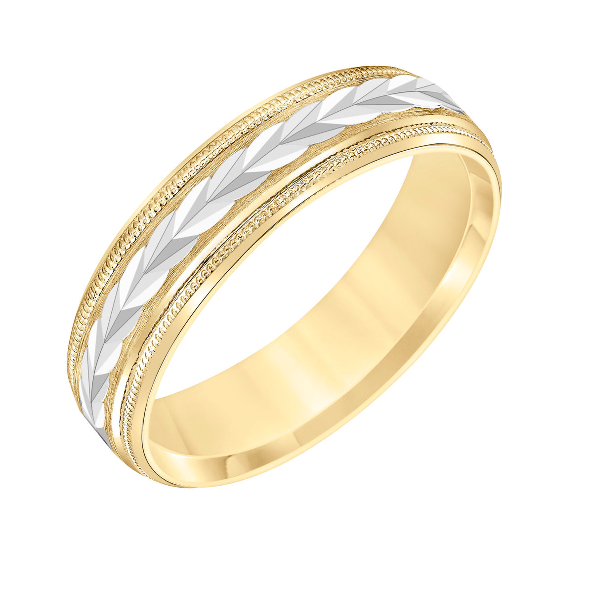 Low Dome Round Edge Carved Wedding Band
