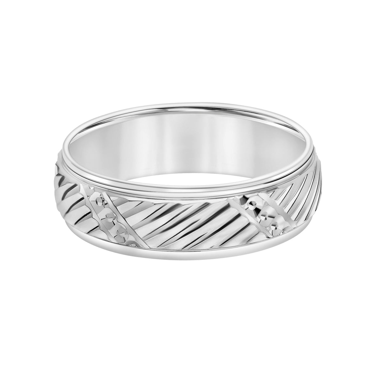 Flat Round Edge Carved Wedding Band