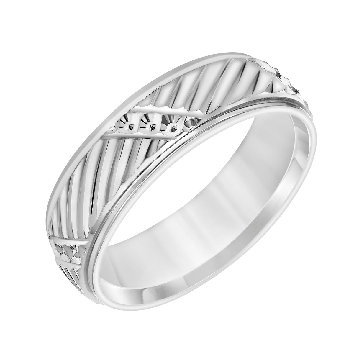 Flat Round Edge Carved Wedding Band