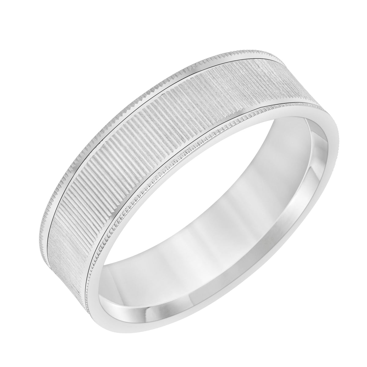 Low Dome Flat Edge Carved Wedding Band