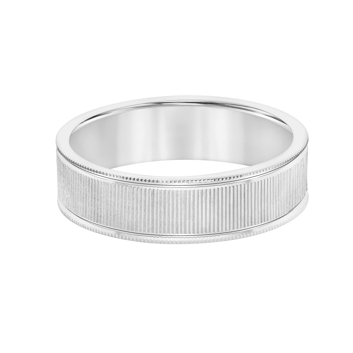 Low Dome Flat Edge Carved Wedding Band