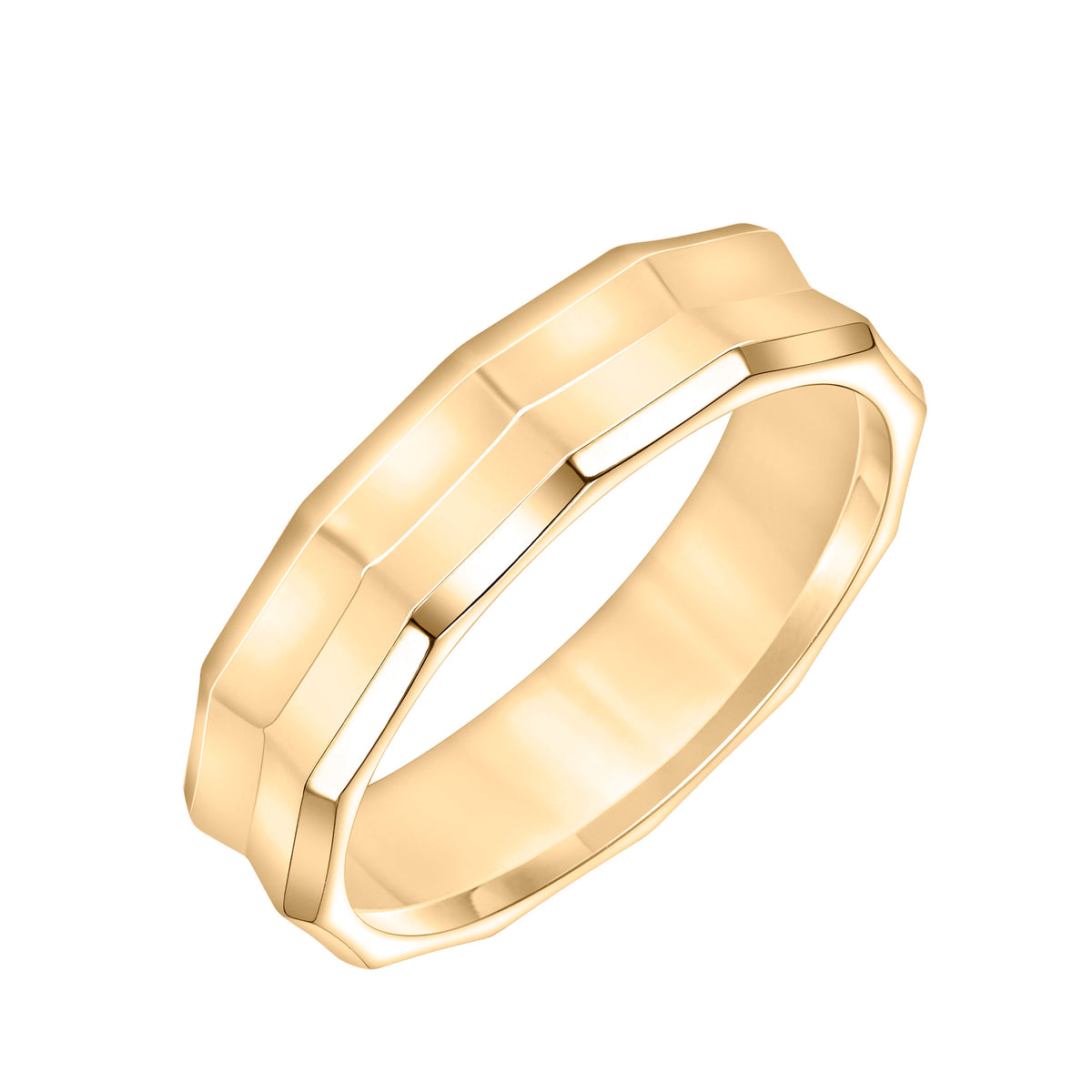 Faceted Profile Bevel Edge Engraved Band
