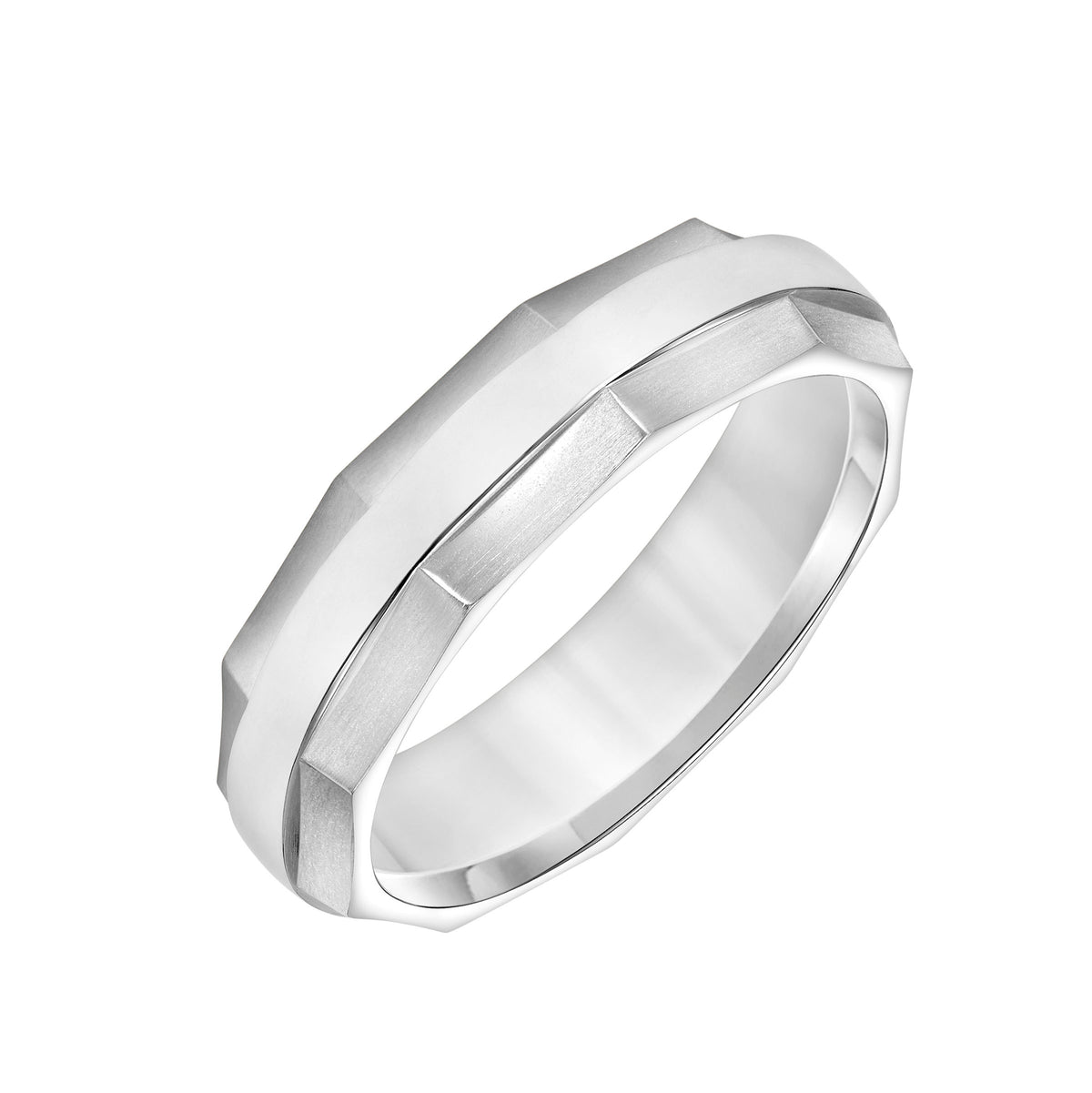 Low Domed Faceted Carved Wedding Band