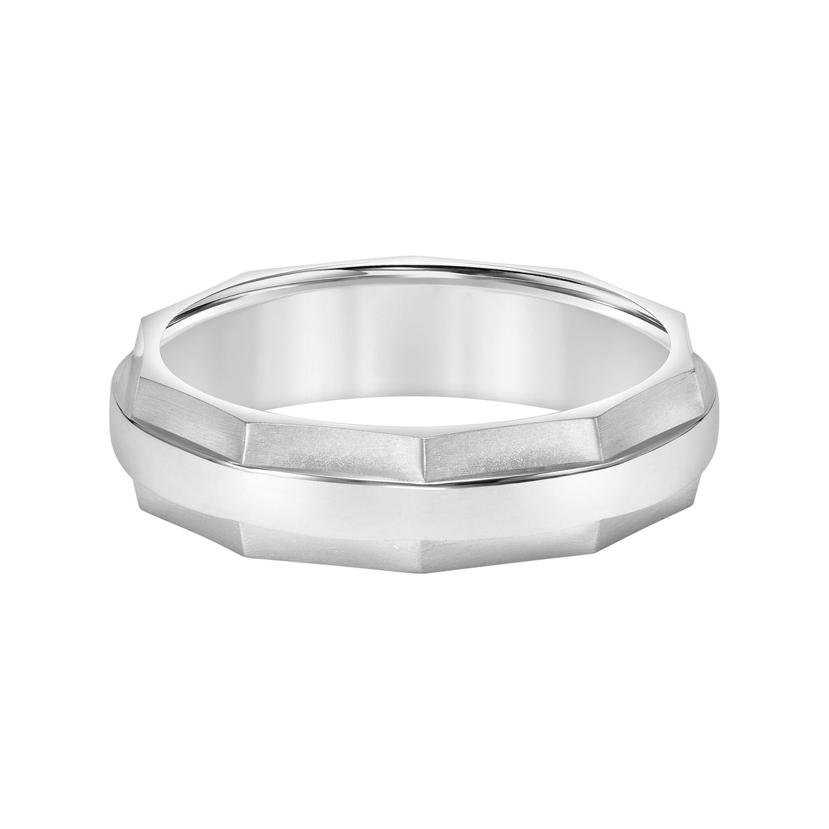 Low Domed Faceted Carved Wedding Band