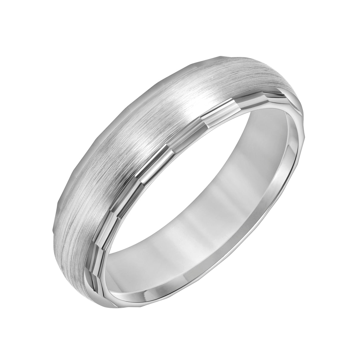 Low Dome Faceted Edge Carved Wedding Band