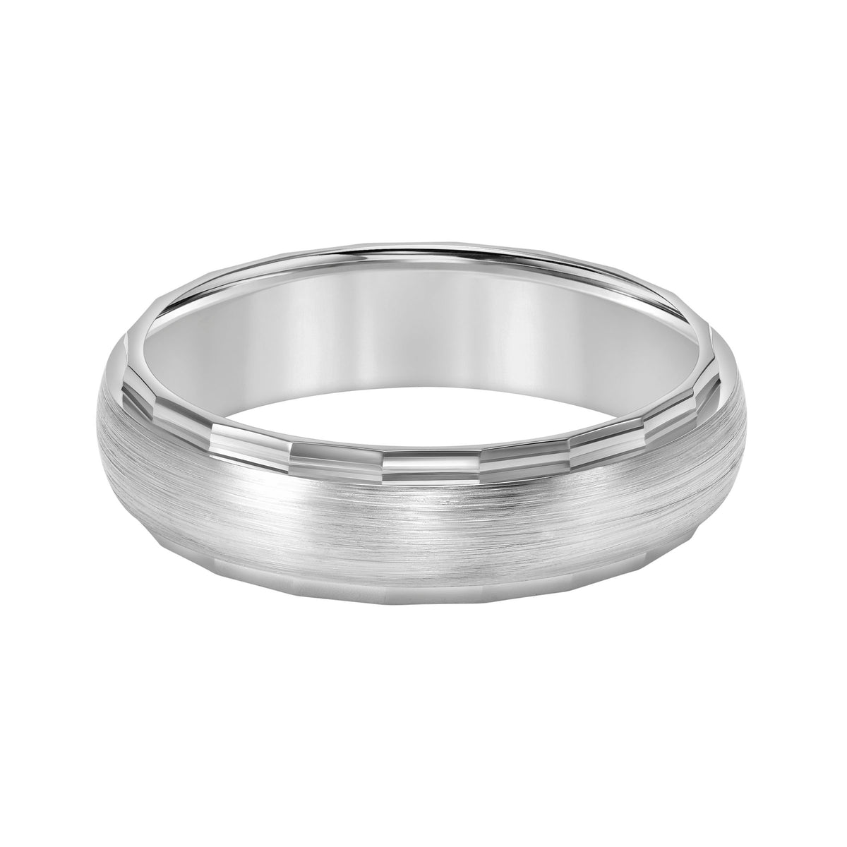 Low Dome Faceted Edge Carved Wedding Band