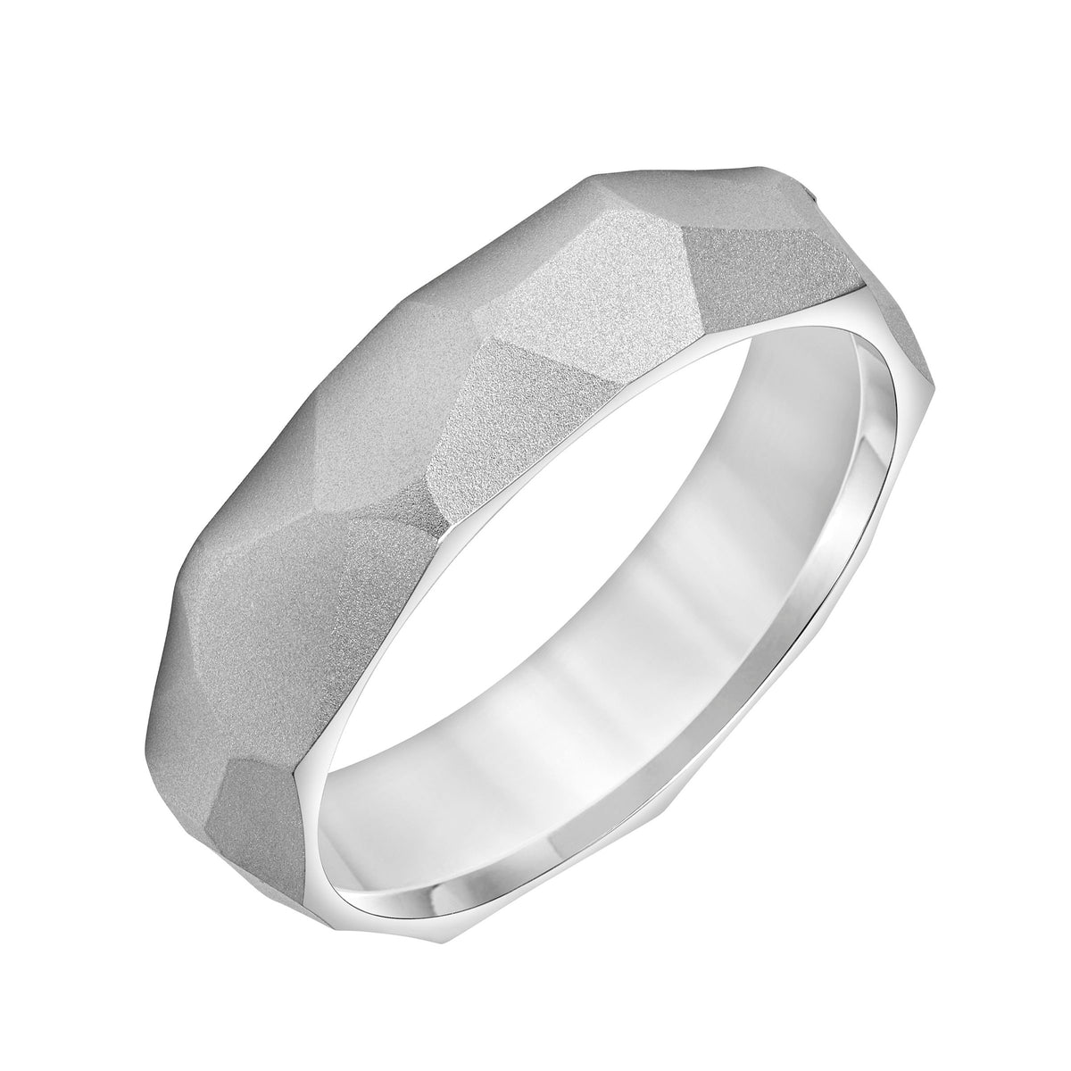 Faceted Flat Edge Carved Wedding Band