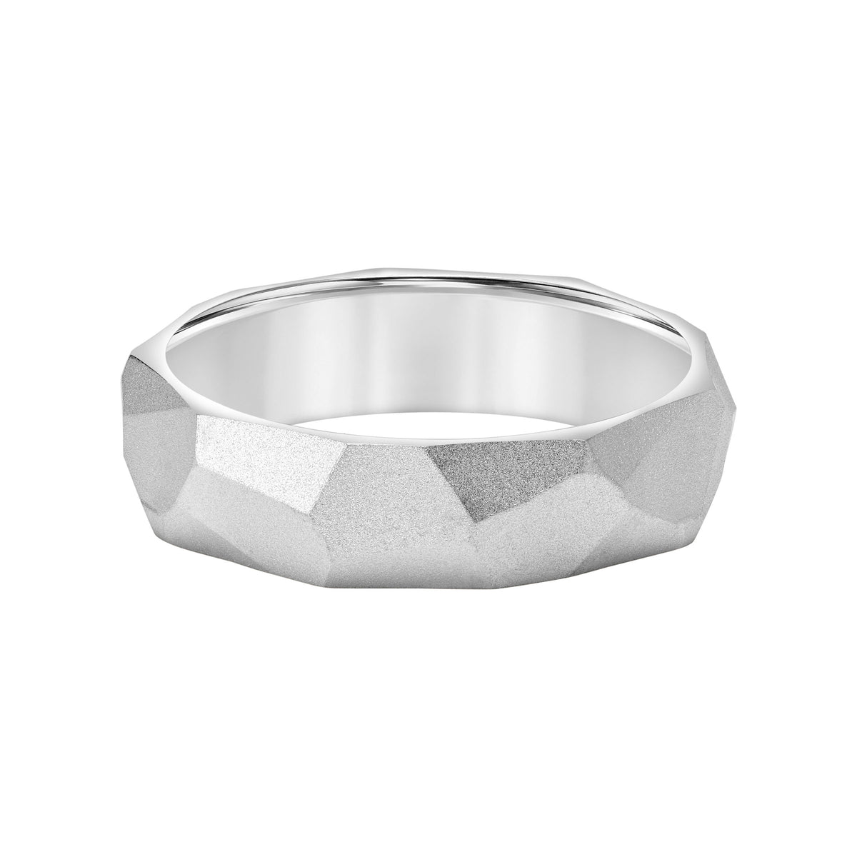 Faceted Flat Edge Carved Wedding Band