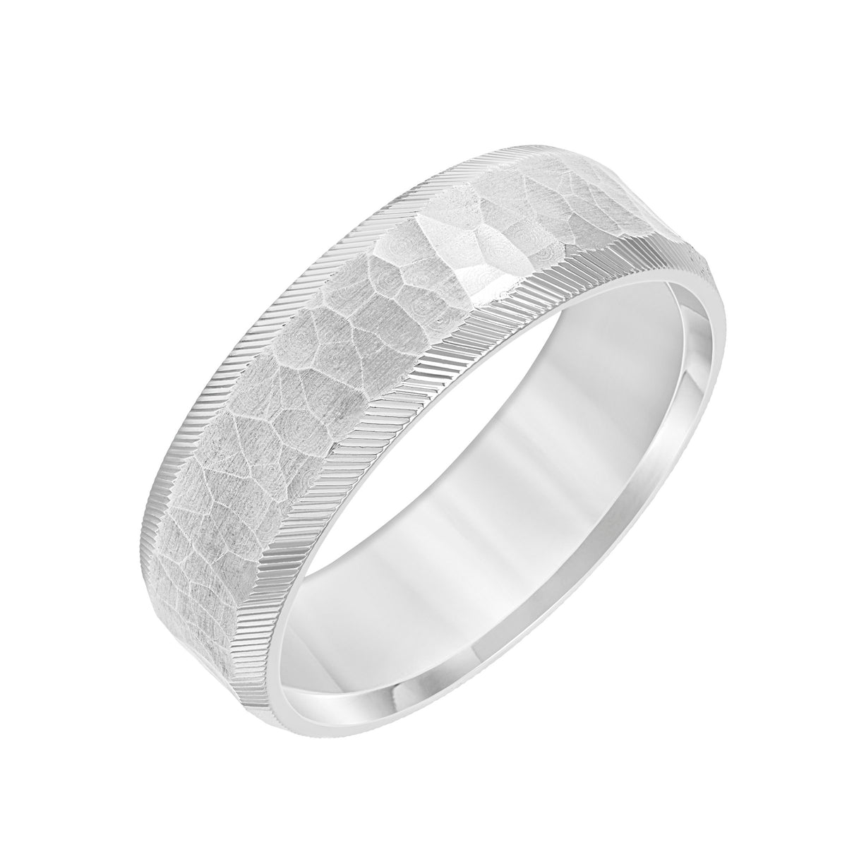 5MM Band with Hammered and Brushed Finish and Beveled Edge
