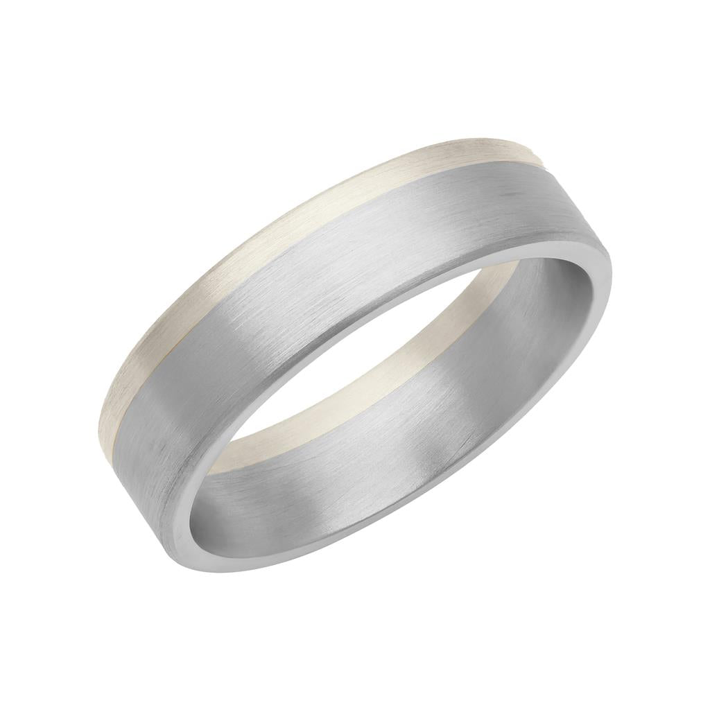 6MM Platinum & 14K Yellow Gold with Asymmetrical Inlay and Flat Edge Fusion Band