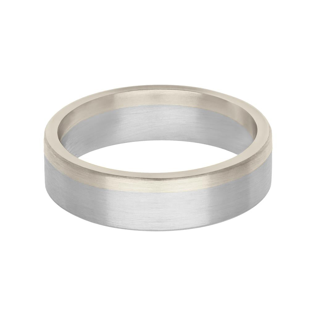 6MM Platinum & 14K Yellow Gold with Asymmetrical Inlay and Flat Edge Fusion Band