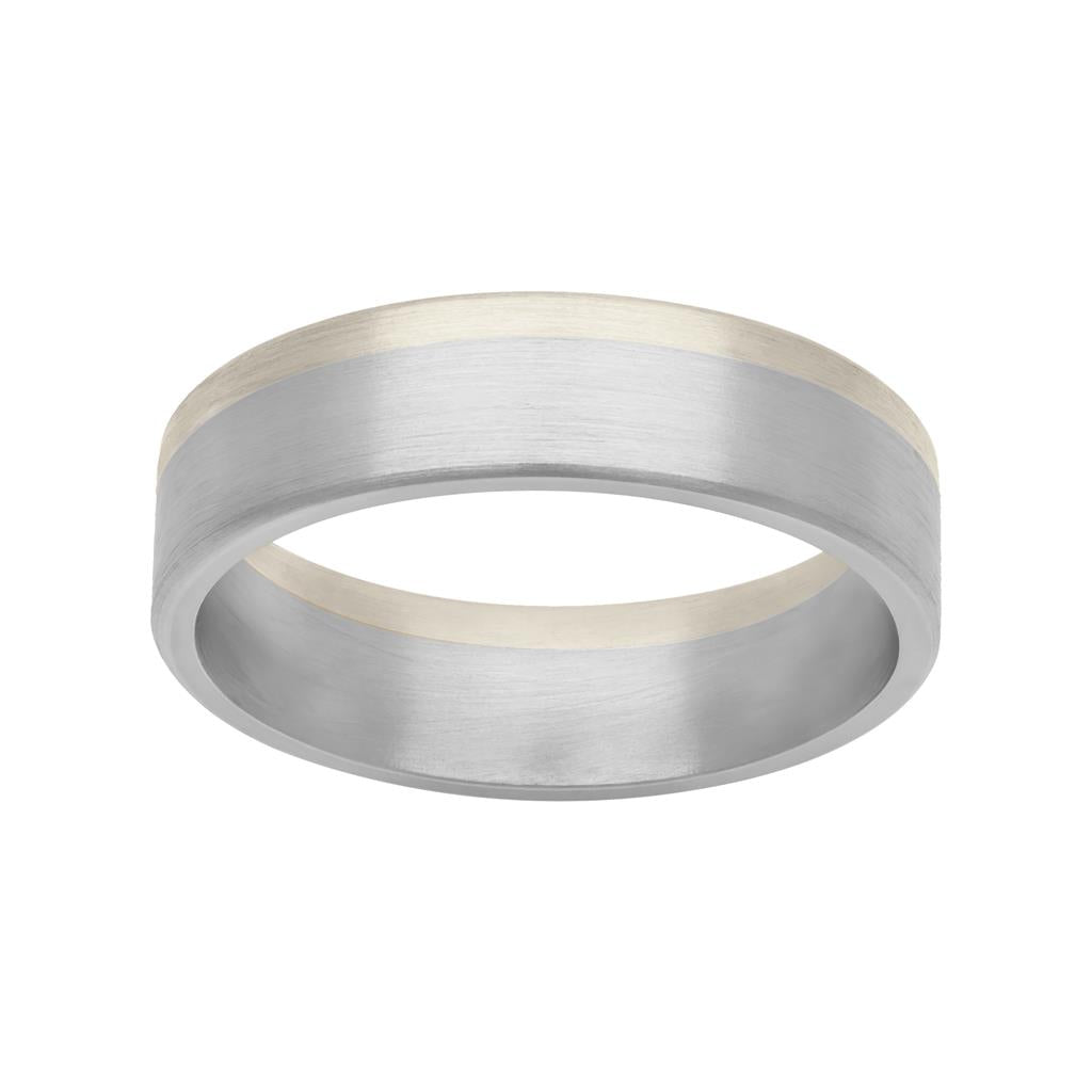 6MM Platinum & 14K Yellow Gold with Asymmetrical Inlay and Flat Edge Fusion Band
