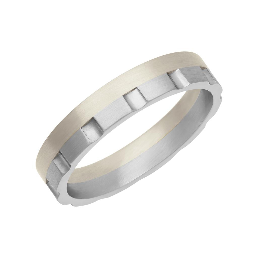 4.5MM Platinum & 14K Yellow Gold with Vertical Channels and Flat Edge Fusion Band