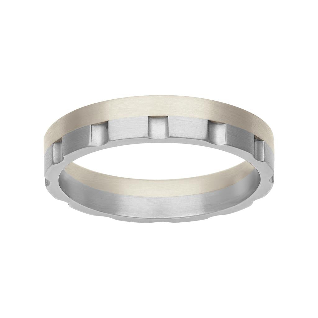 4.5MM Platinum & 14K Yellow Gold with Vertical Channels and Flat Edge Fusion Band