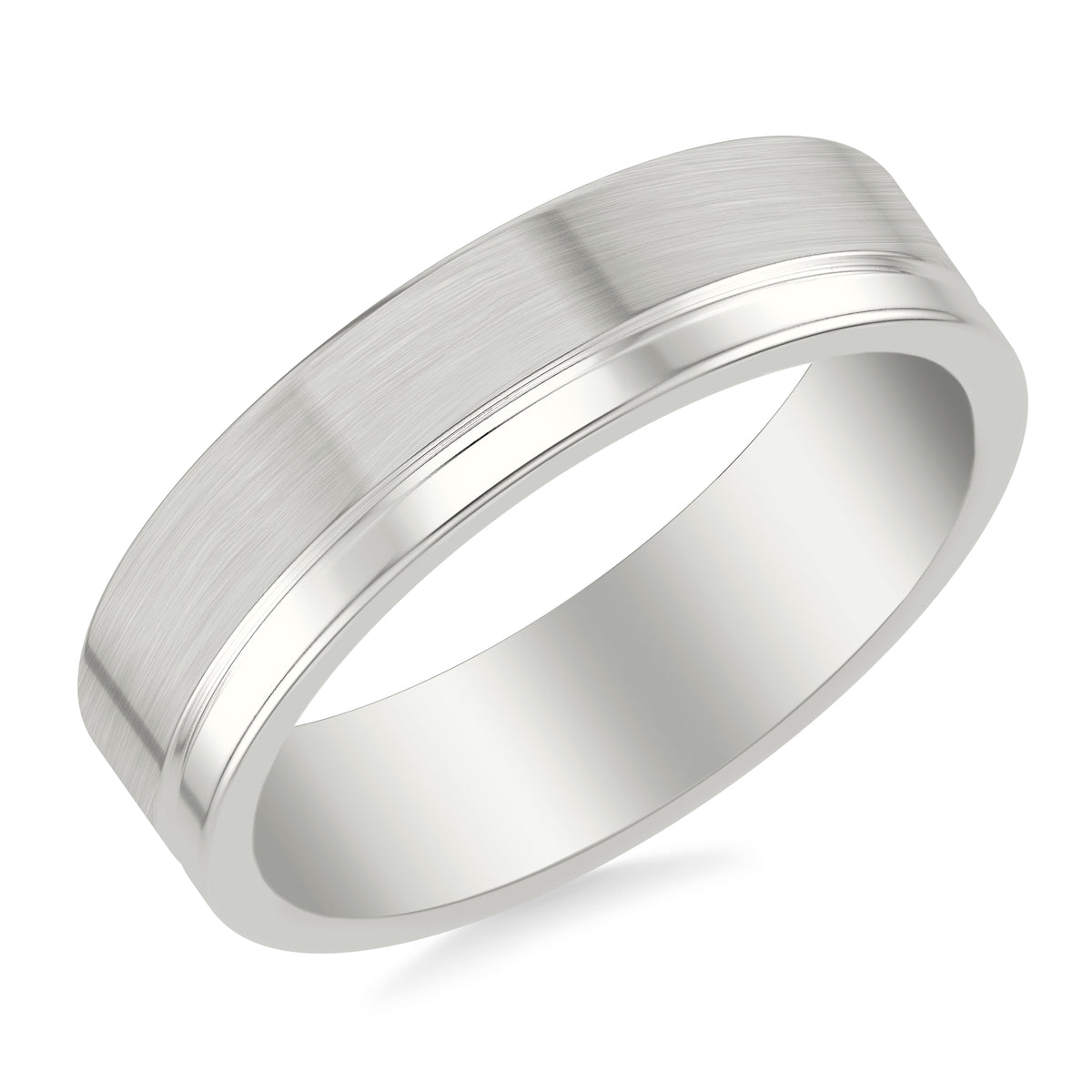 6MM Band with Asymmetrical Polished and Brushed Finishes Separated by Horizontal Groove and Flat Top & Flat Edge Profile