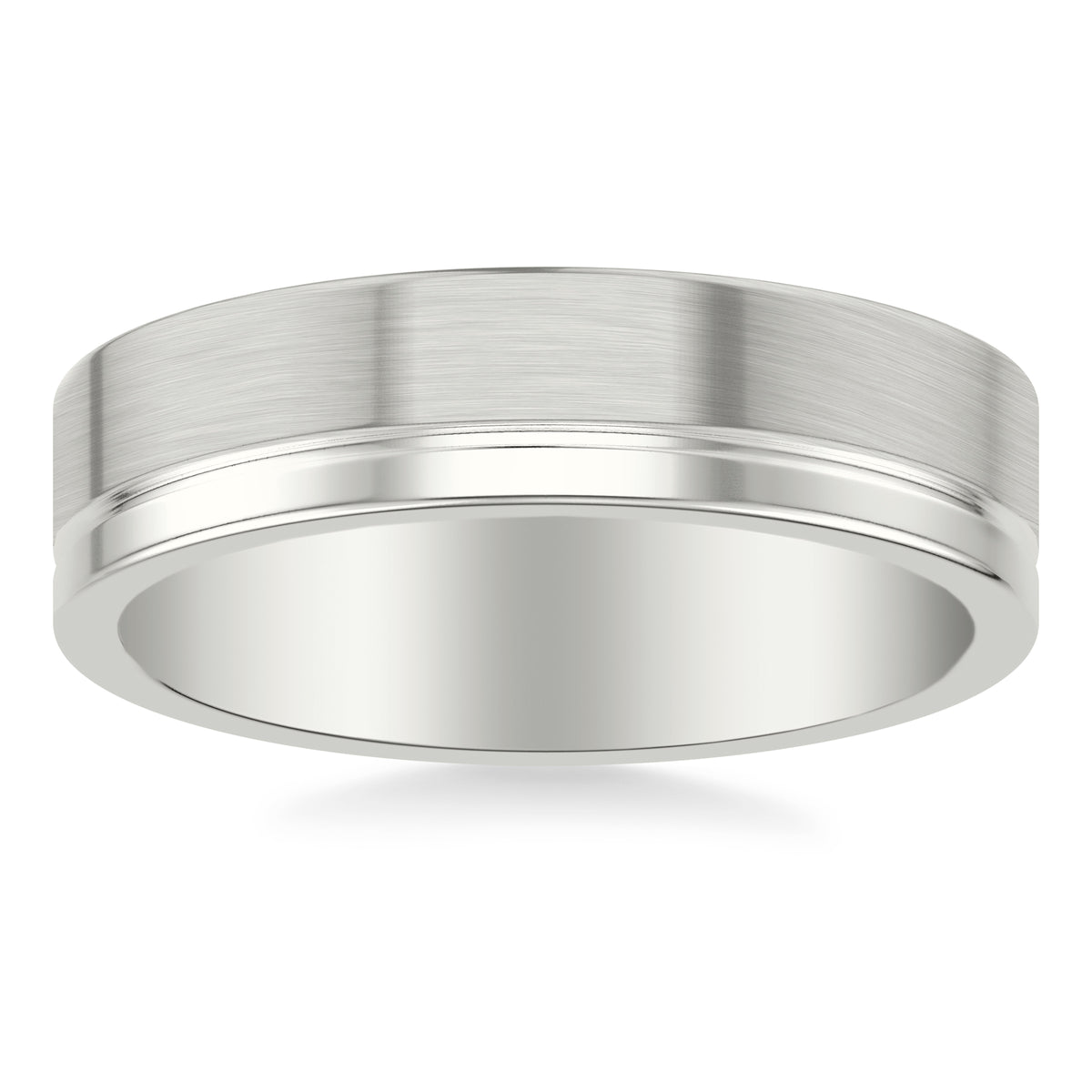 6MM Band with Asymmetrical Polished and Brushed Finishes Separated by Horizontal Groove and Flat Top & Flat Edge Profile