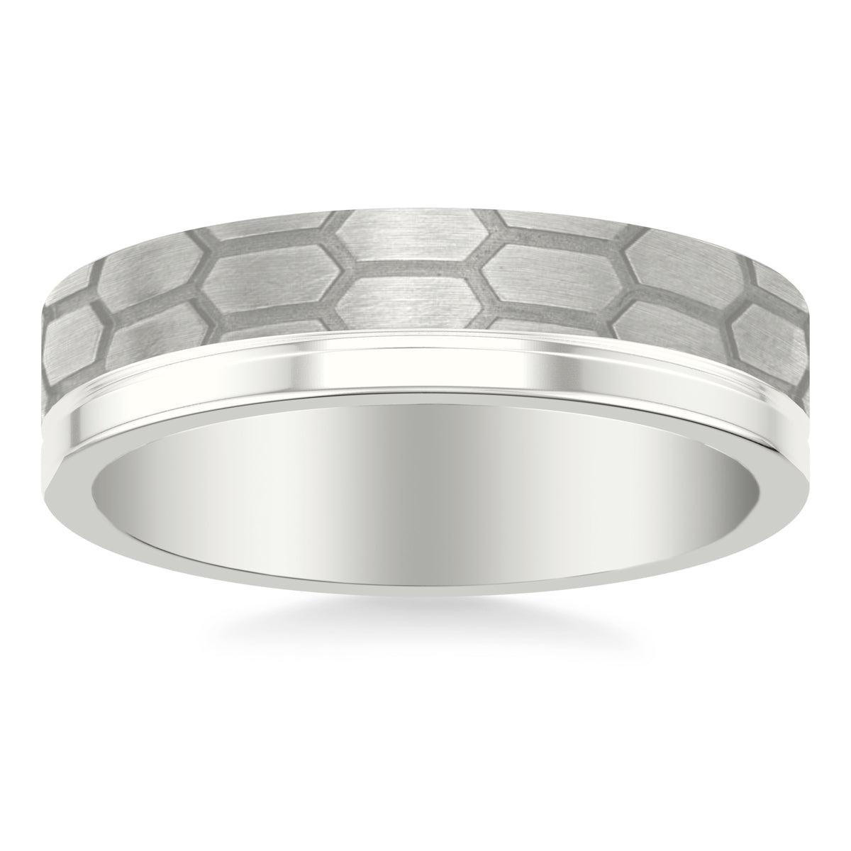 6MM Band with Asymmetrical Honeycomb Brush and Polished Finishes Separated by Horizontal Groove and Flat Top & Flat Edge Profile