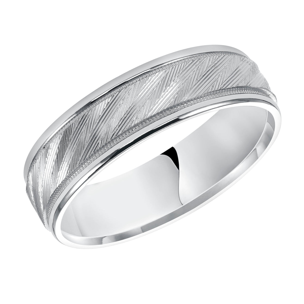 Flat Round Edge Carved Wedding Band