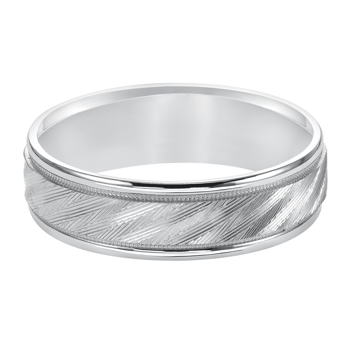 Flat Round Edge Carved Wedding Band