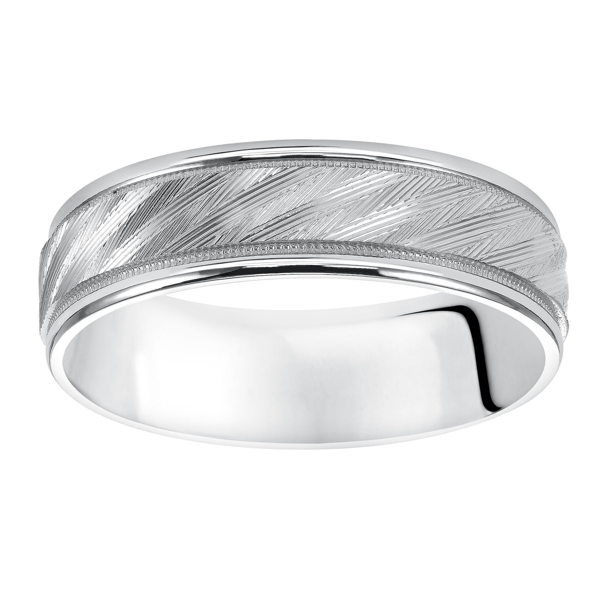 Flat Round Edge Carved Wedding Band