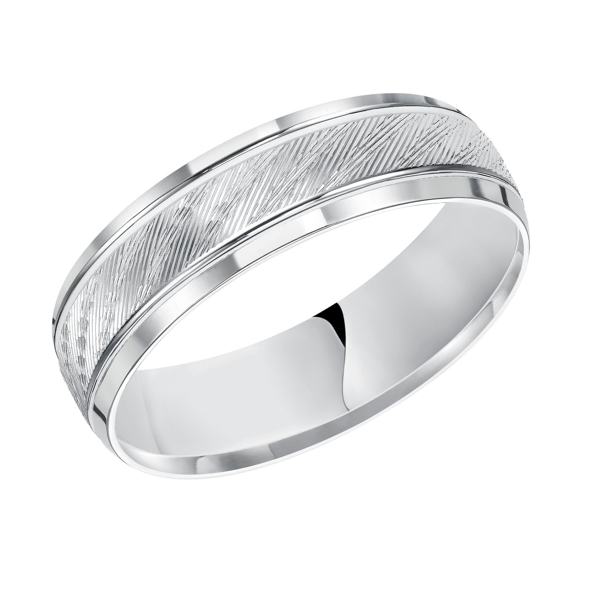 Flat Bevel Edge Carved Wedding Band