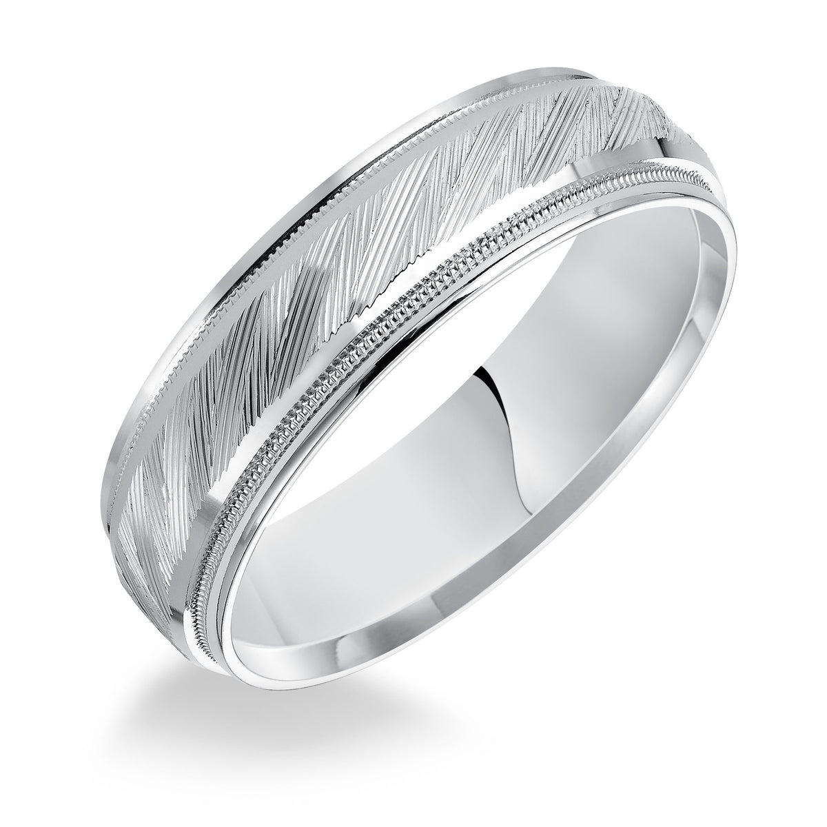 Flat Step Edge Carved Wedding Band