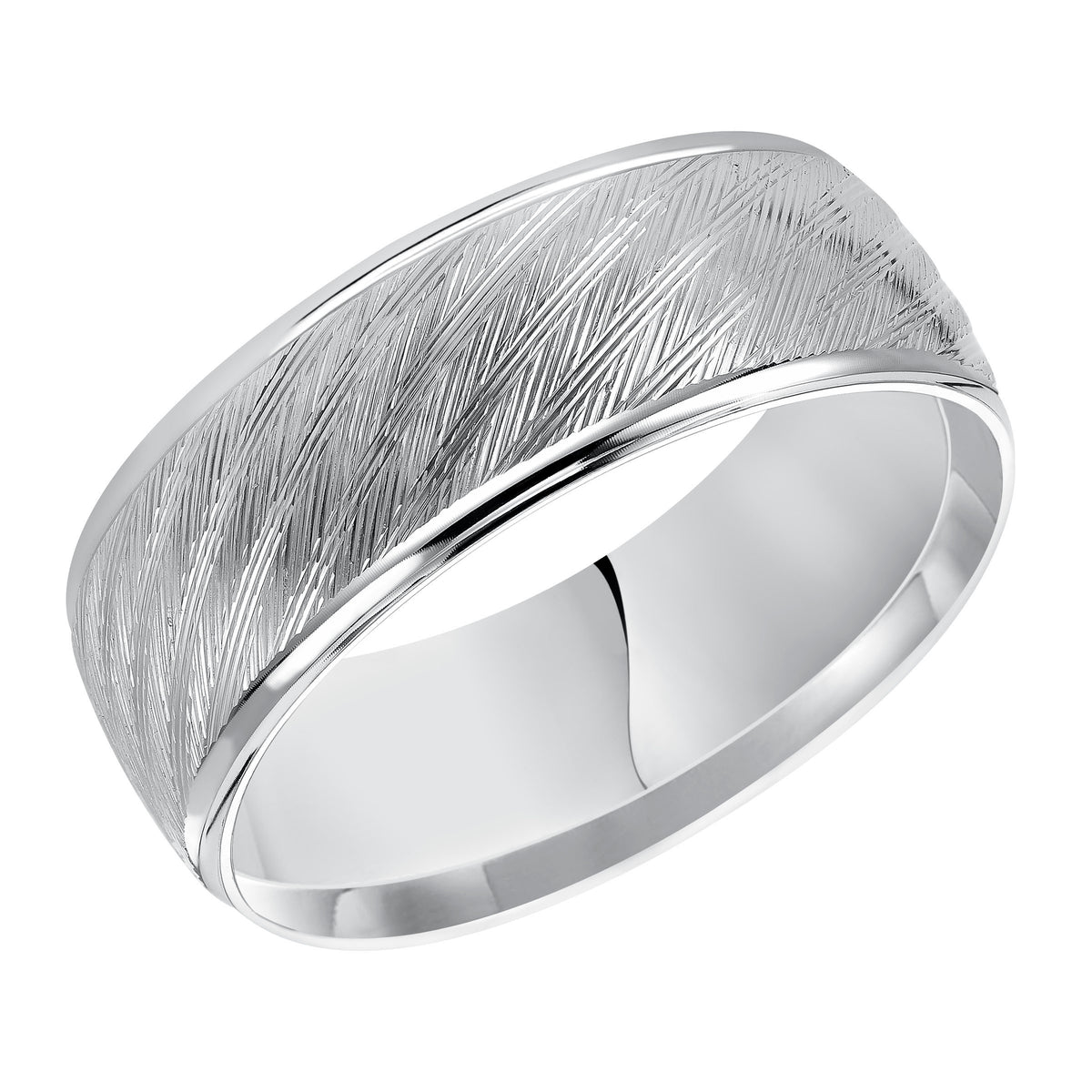 Flat Small Concave Edge Carved Wedding Band