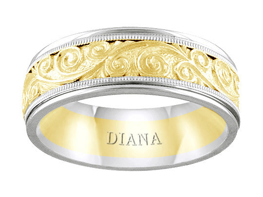 Two-toned wedding band with detailed engraving