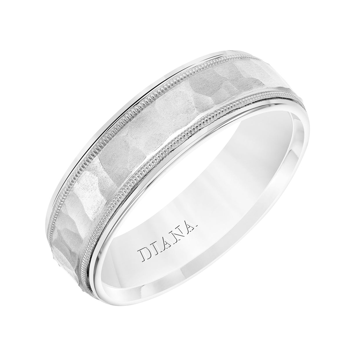 Comfort Fit Wedding Band with hammer finish and milgrain detail Please note hand hammered styles will have slight variations due to the nature of the manufacturing process