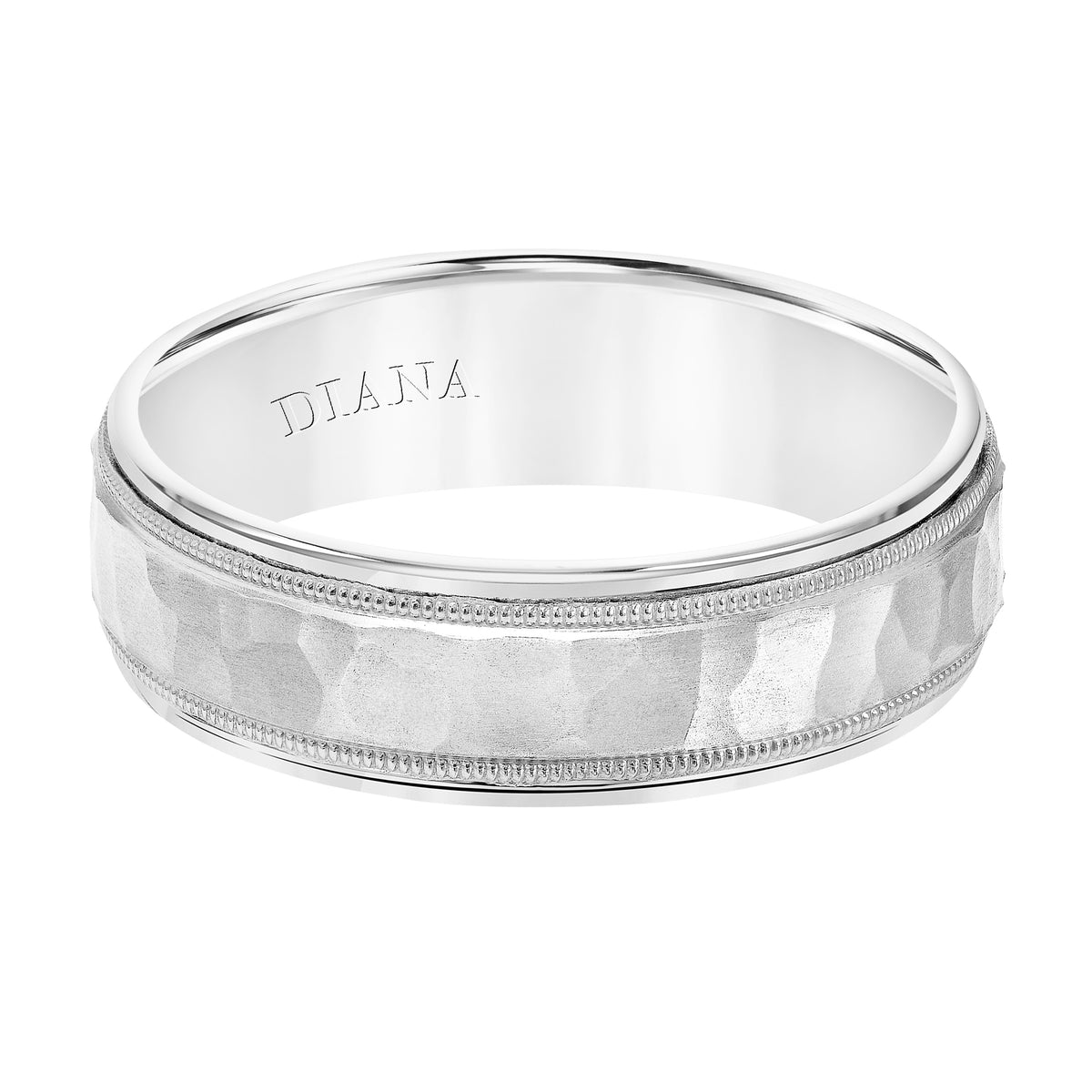 Comfort Fit Wedding Band with hammer finish and milgrain detail Please note hand hammered styles will have slight variations due to the nature of the manufacturing process