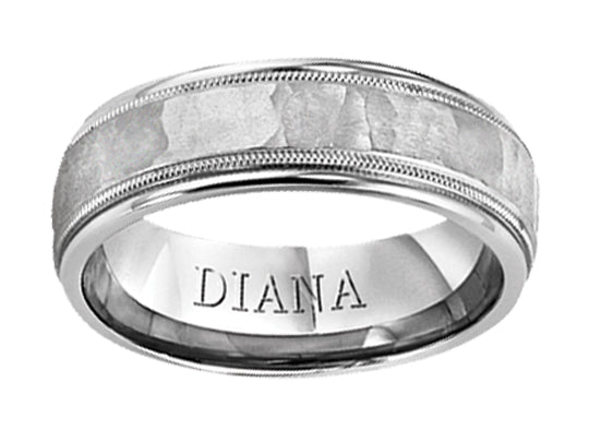 Comfort Fit Wedding Band with hammer finish and milgrain detail Please note hand hammered styles will have slight variations due to the nature of the manufacturing process