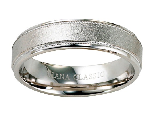 Comfort Fit Wedding band with textured finish and milgrain detail