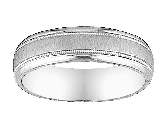 Comfort Fit Wedding Band with Veritical finish and milgrain detail