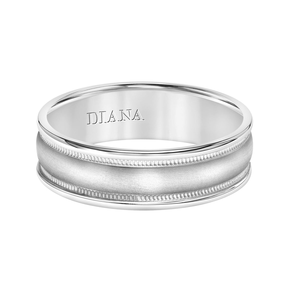 Comfort Fit Wedding Band with Brush Finish and milgrain detail