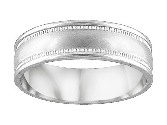 Comfort Fit Wedding Band with Brush Finish and milgrain detail