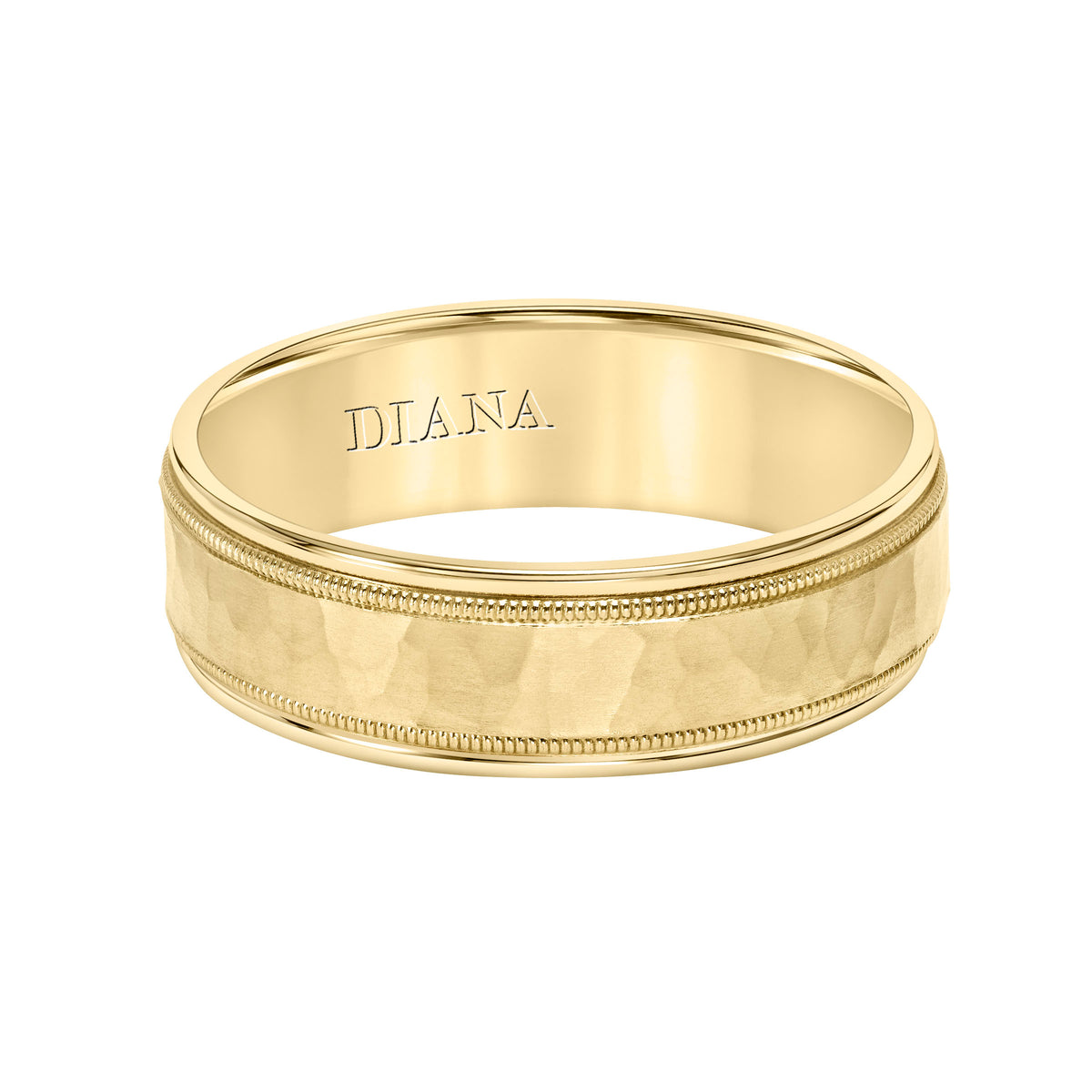 Comfort Fit Wedding Band with hammer finish and milgrain detail Please note hand hammered styles will have slight variations due to the nature of the manufacturing process