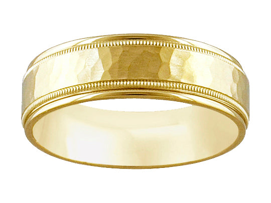 Comfort Fit Wedding Band with hammer finish and milgrain detail Please note hand hammered styles will have slight variations due to the nature of the manufacturing process
