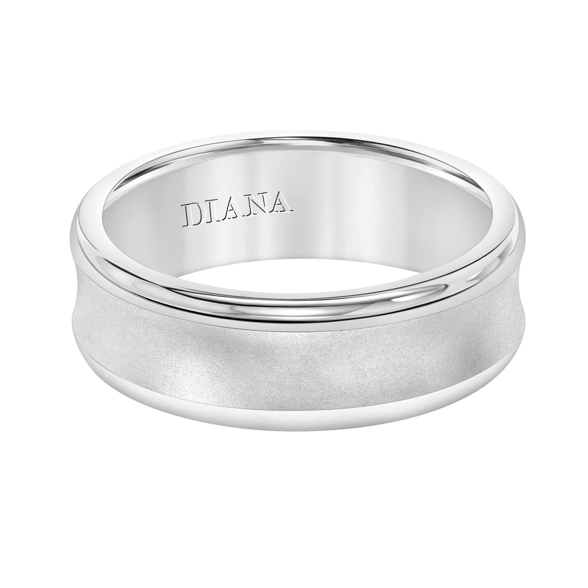Concave wedding band with soft sand finish and rolled edge