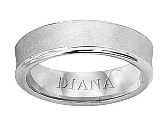 Concave wedding band with soft sand finish and rolled edge