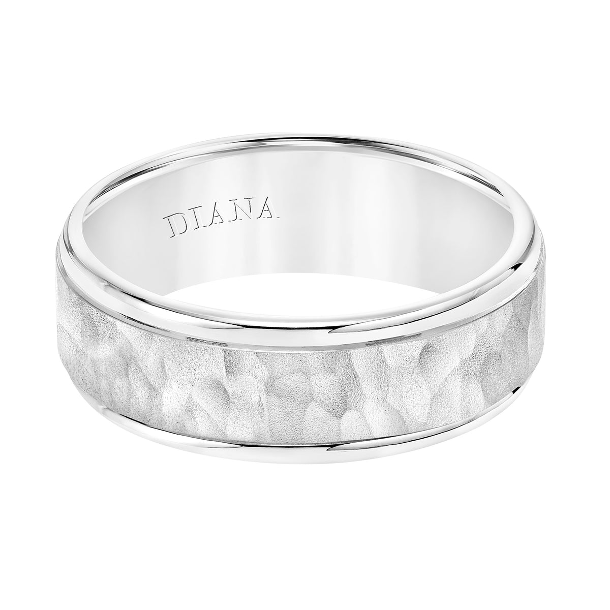 Comfort Fit Wedding Band with hammer finish and rolled edge Please note hand hammered styles will have slight variations due to the nature of the manufacturing process