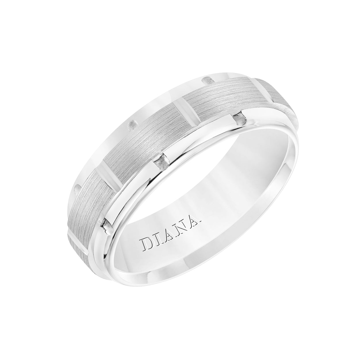 Comfort Fit Engraved Wedding Band with brushed finish
